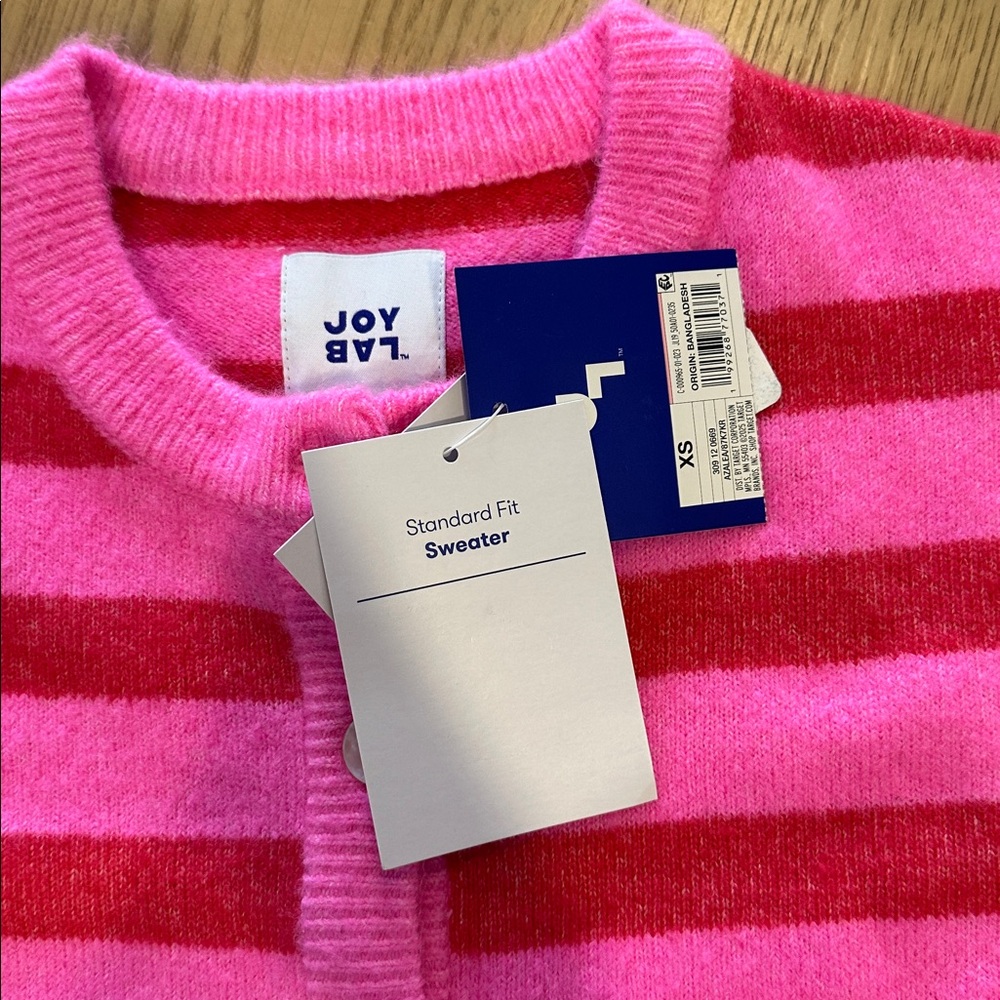 Women's Button-Up Cardigan Sweater - JoyLab™ Neon Pink/Red StripeXS NWT - Picture 5 of 5